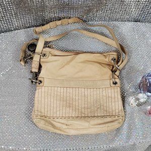 Cream/Tan Faux Leather Shoulder Bag w/ Zip